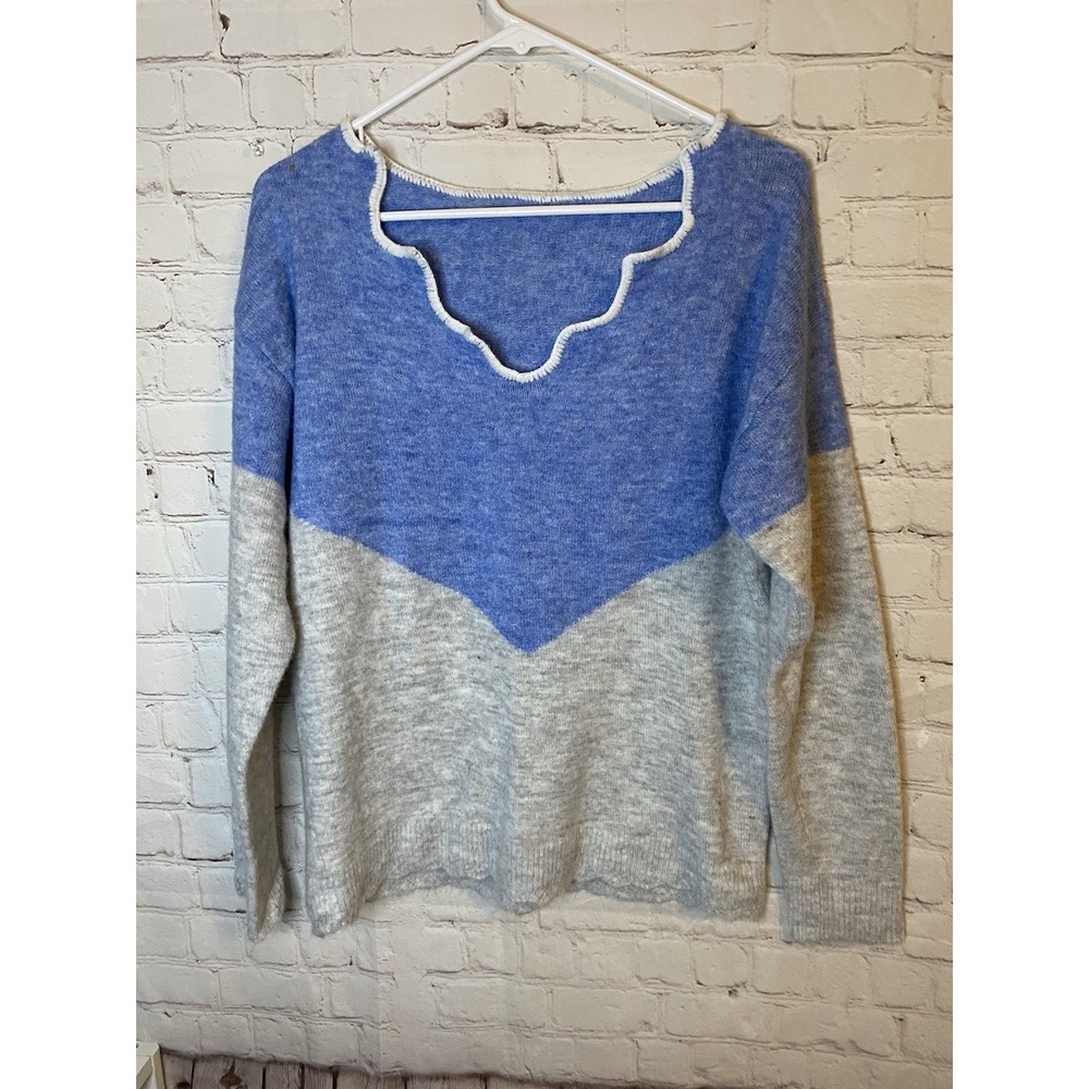 Women's Blue/Gray Pullover Sweater‎ Jacket  Size Medium Cashmere Feel
